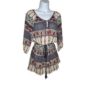 Forever 21 Boho Floral Tunic‎ Dress M Peasant Festival Tassel India